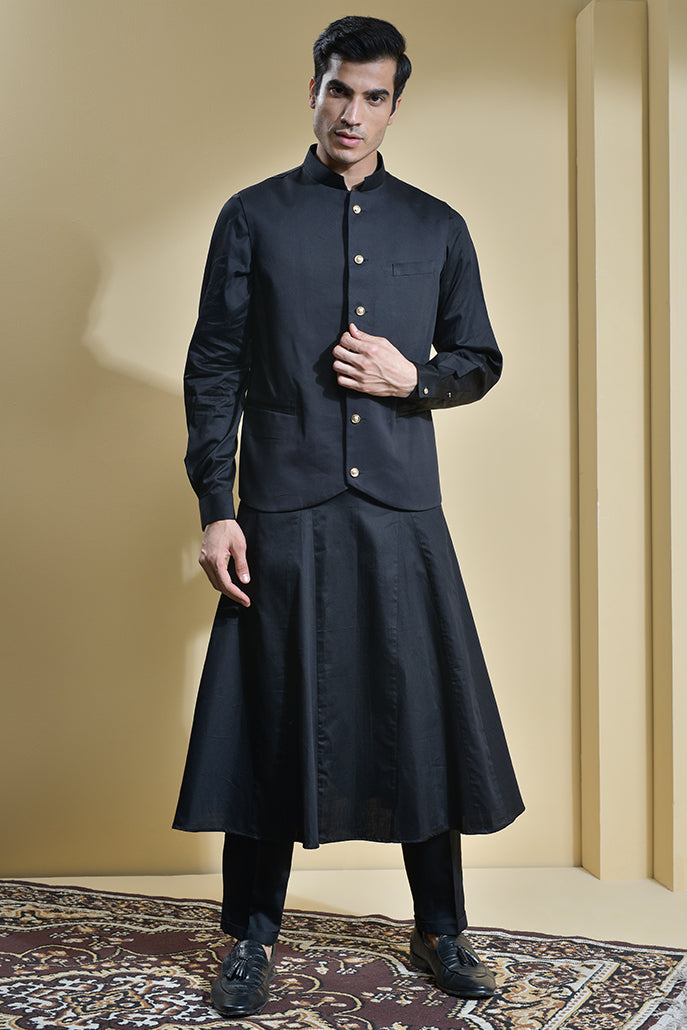 LEATHER KURTA SET WITH NEHRU COAT