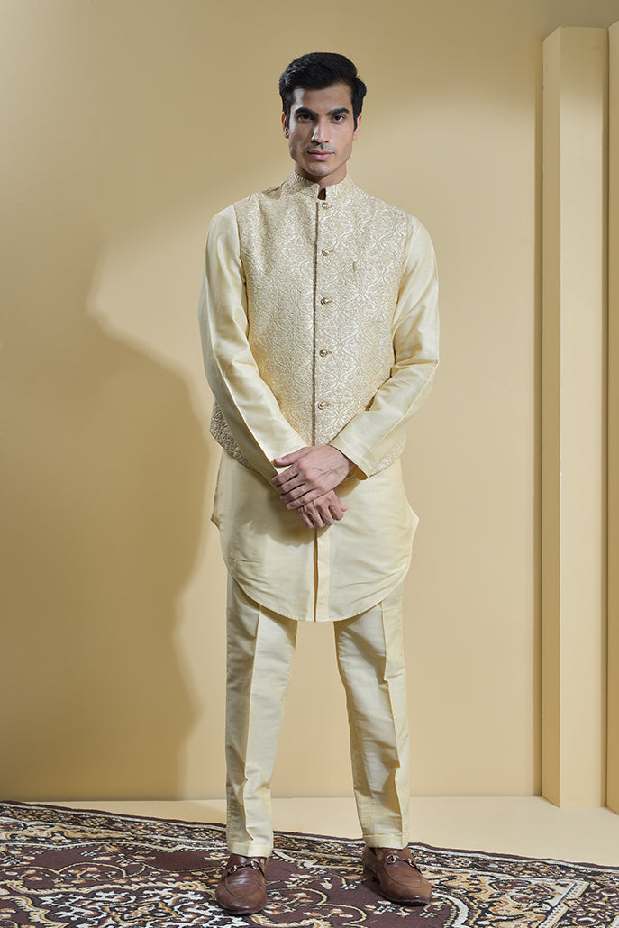 SAFFRON KURTA SET WITH NEHRU COAT